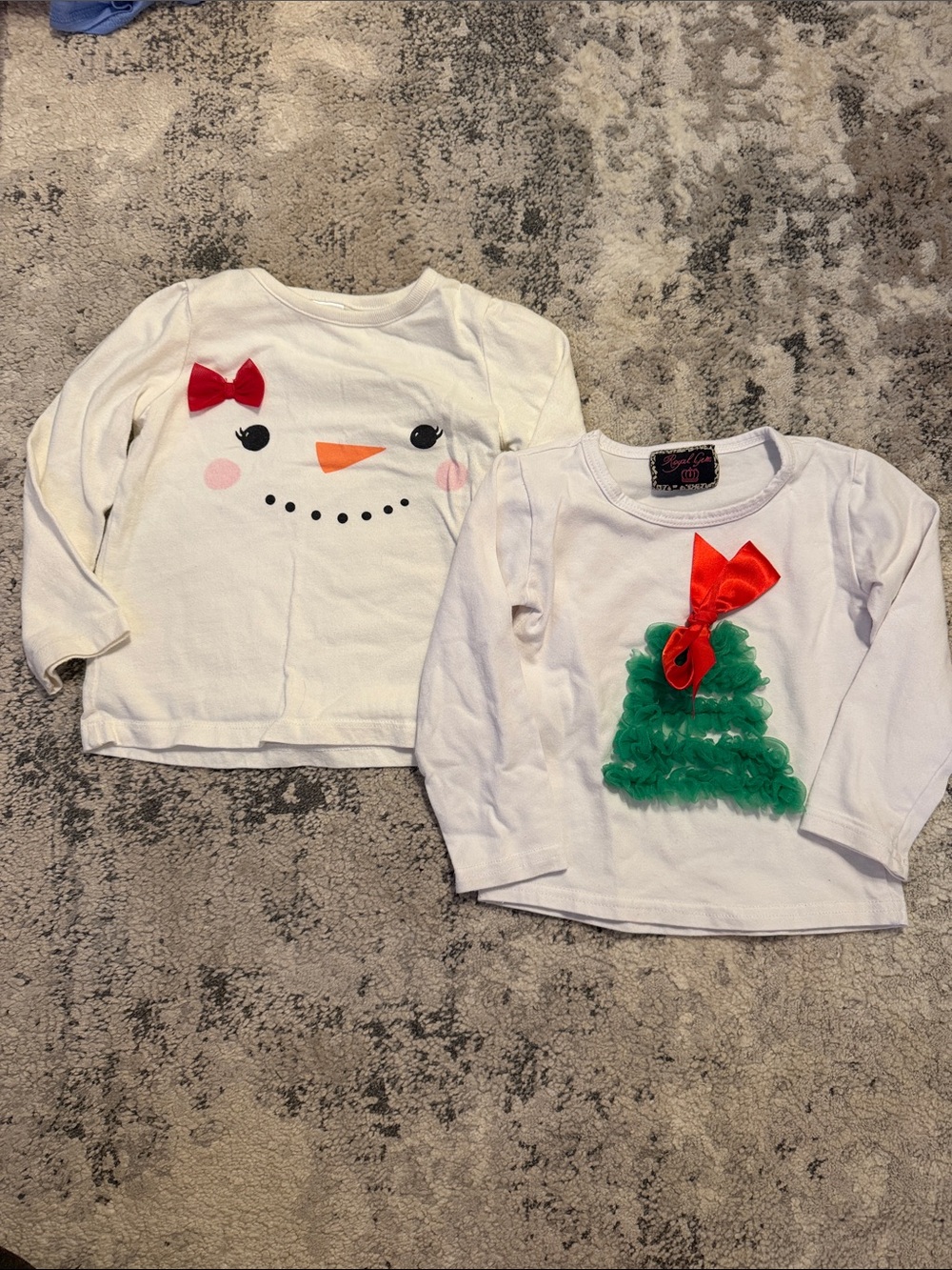 Girls' White Holiday Long-Sleeve Tops with Snowman and Tree Accents